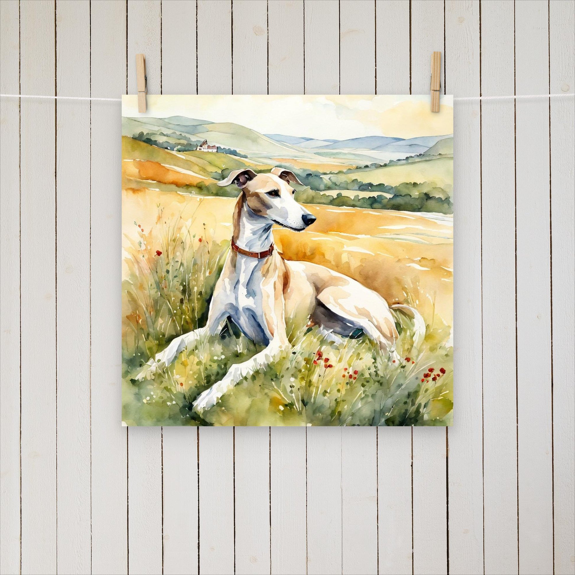 Greyhound laying in the field - Poster - Sighthound Creatives