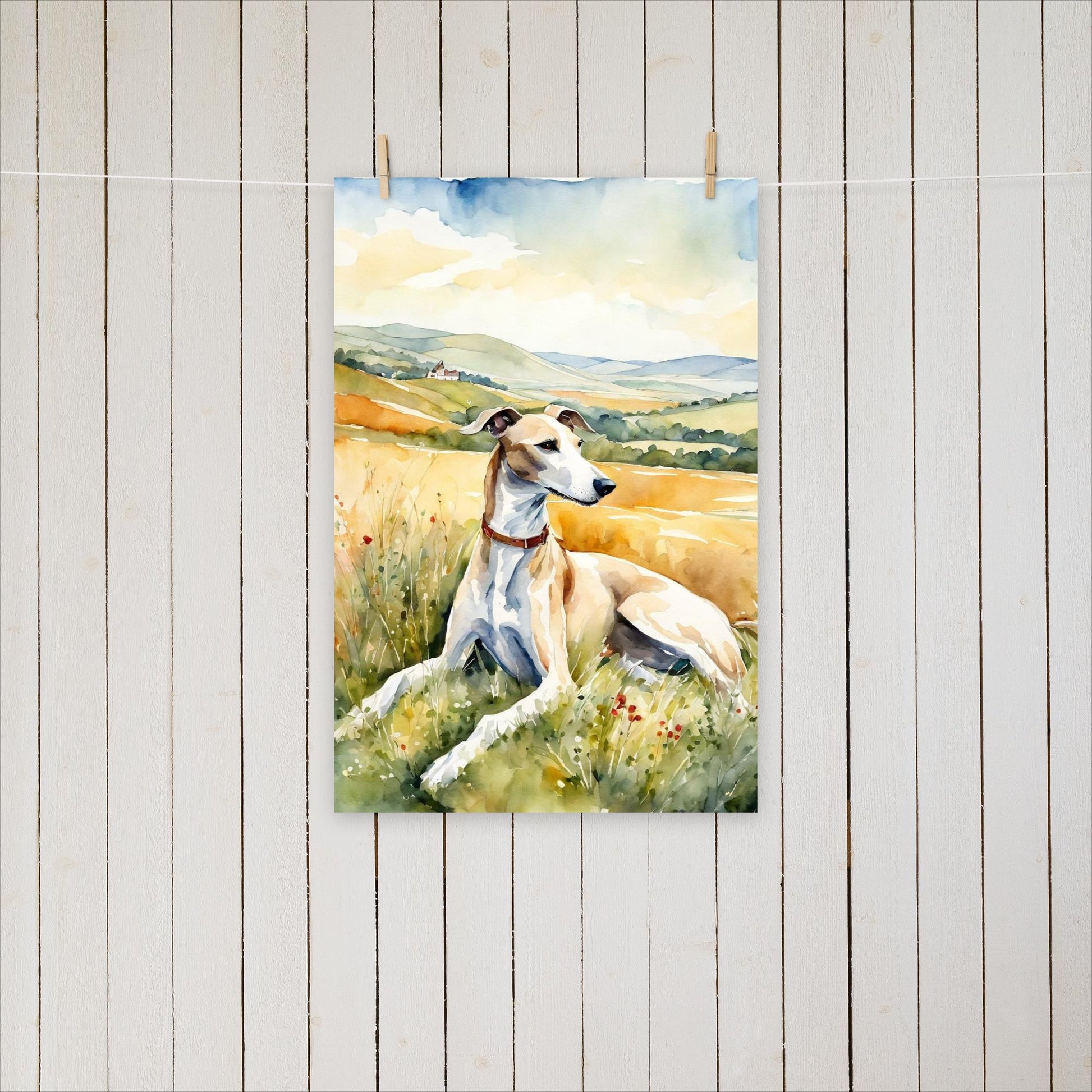 Greyhound laying in the field - Poster - Sighthound Creatives