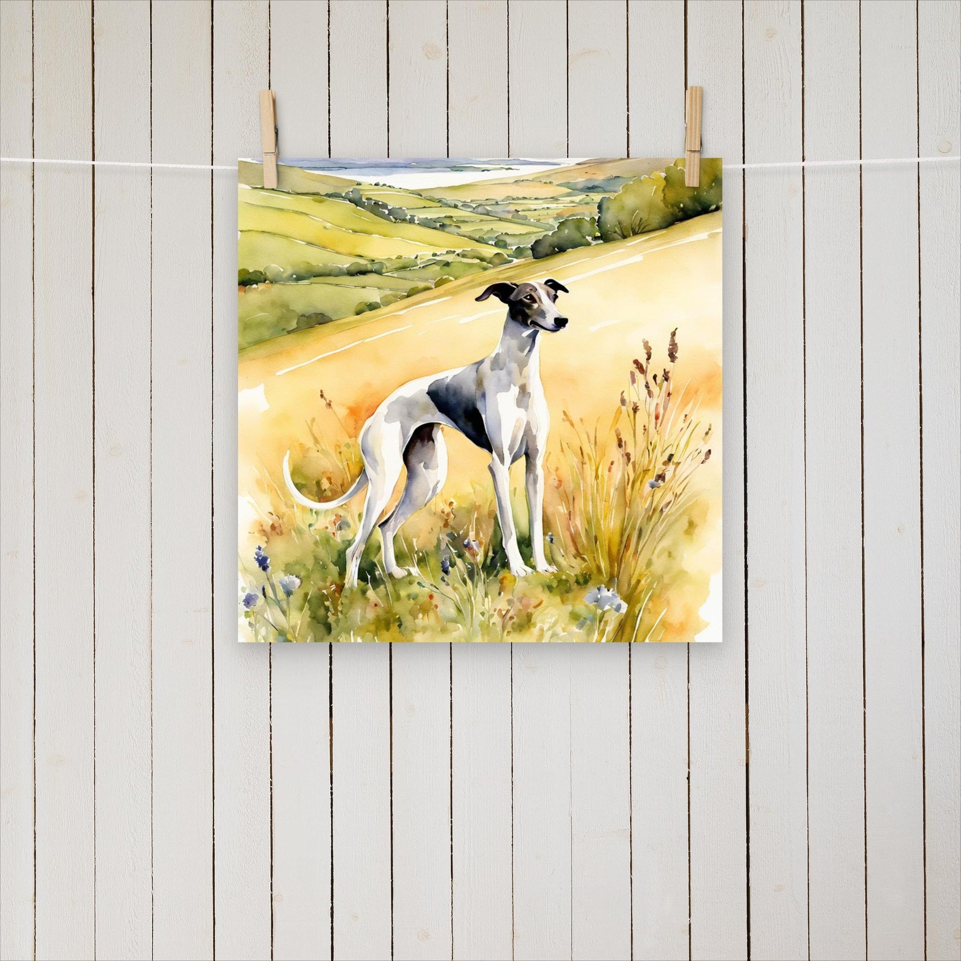 Greyhound looking up the hills - Poster - Sighthound Creatives