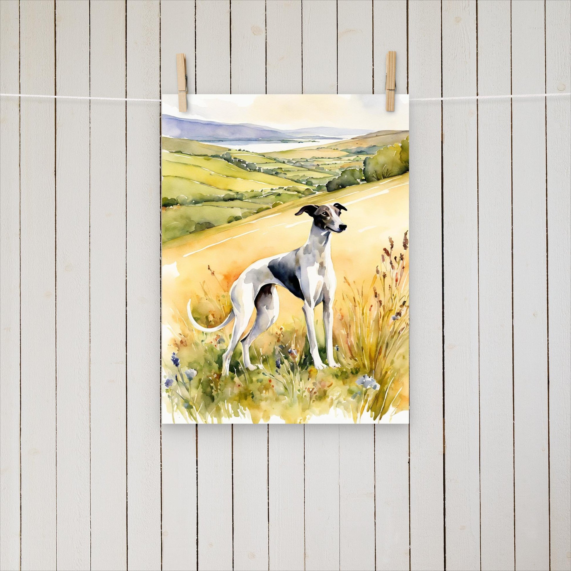 Greyhound looking up the hills - Poster - Sighthound Creatives