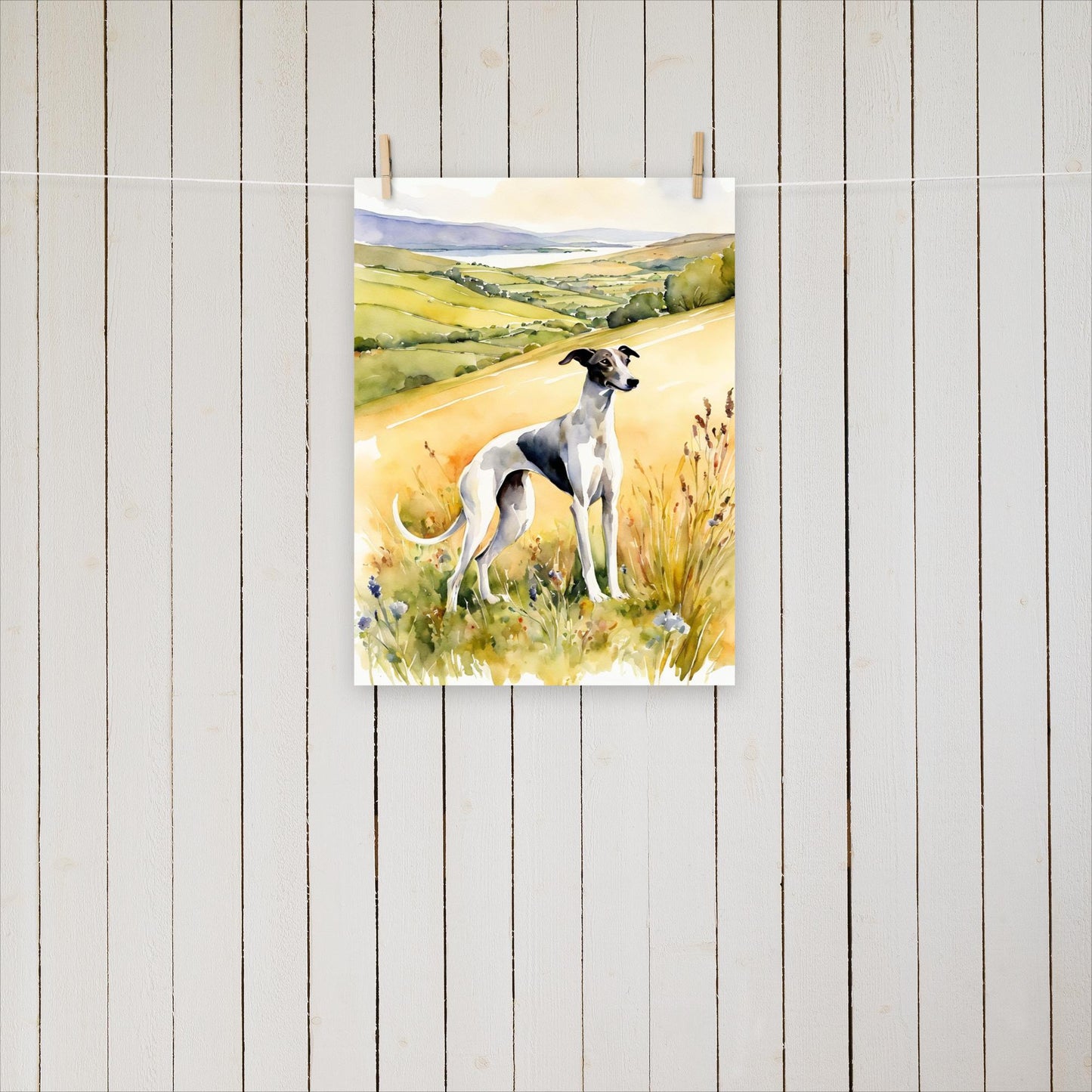 Greyhound looking up the hills - Poster - Sighthound Creatives