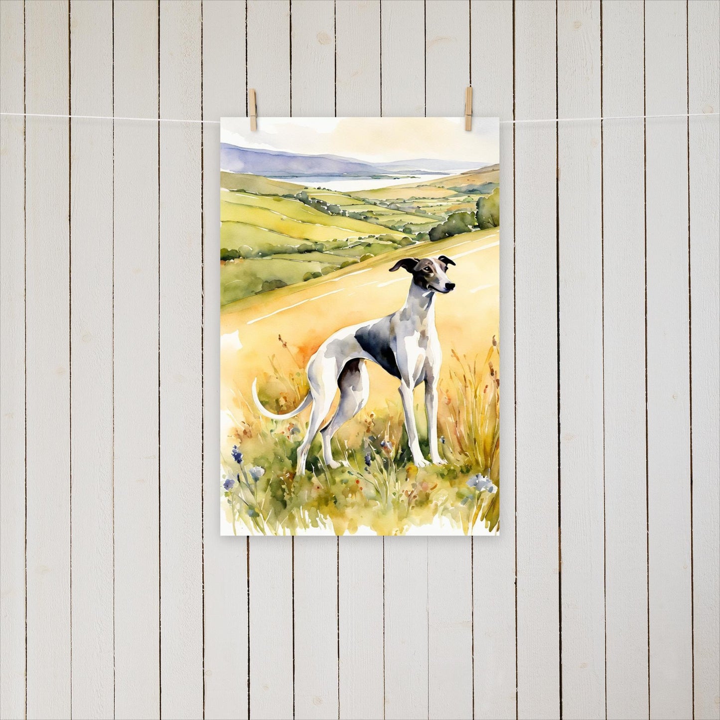 Greyhound looking up the hills - Poster - Sighthound Creatives