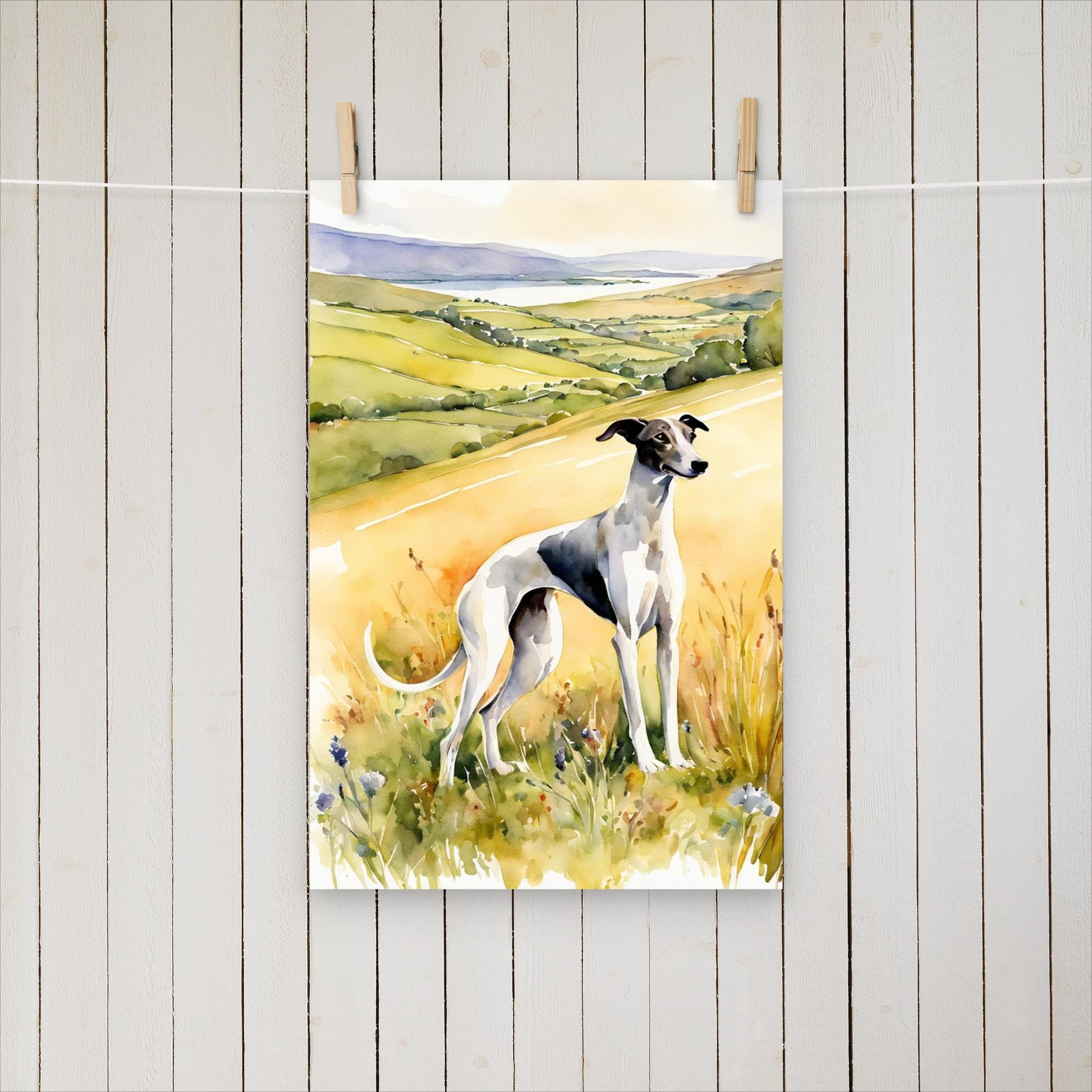 Greyhound looking up the hills - Poster - Sighthound Creatives