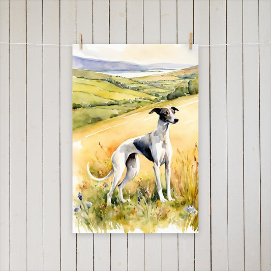 Greyhound looking up the hills - Poster - Sighthound Creatives