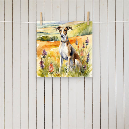 Greyhound sitting with flowers - Poster - Sighthound Creatives