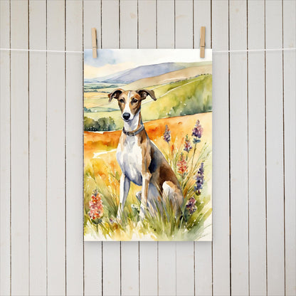 Greyhound sitting with flowers - Poster - Sighthound Creatives