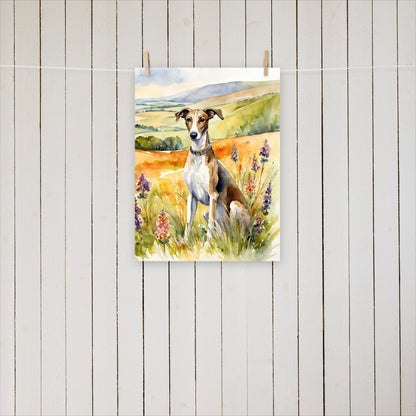 Greyhound sitting with flowers - Poster - Sighthound Creatives