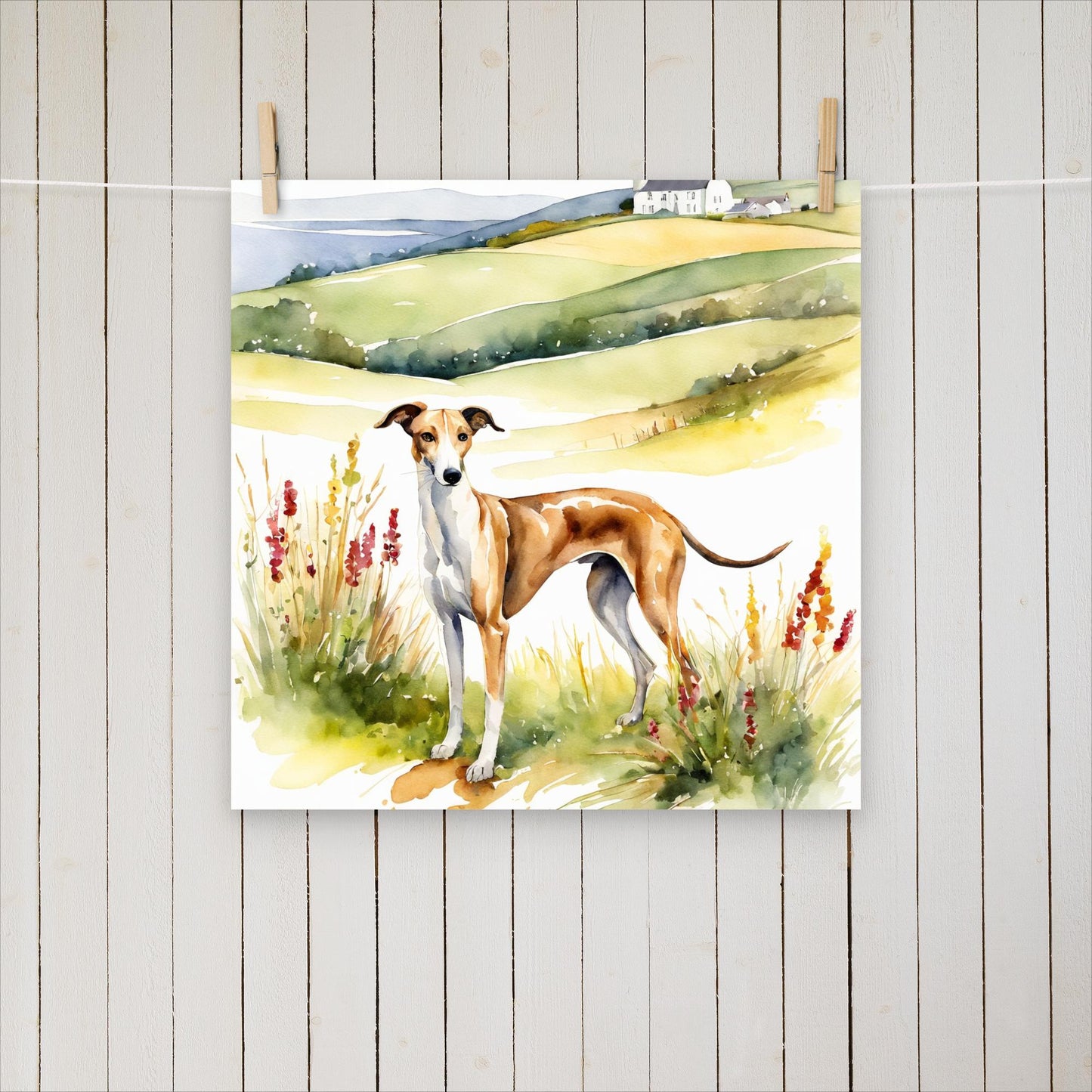 Greyhound with flowers and hills - Poster - Sighthound Creatives