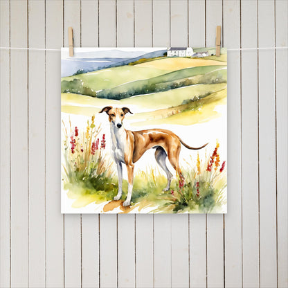 Greyhound with flowers and hills - Poster - Sighthound Creatives