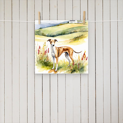 Greyhound with flowers and hills - Poster - Sighthound Creatives