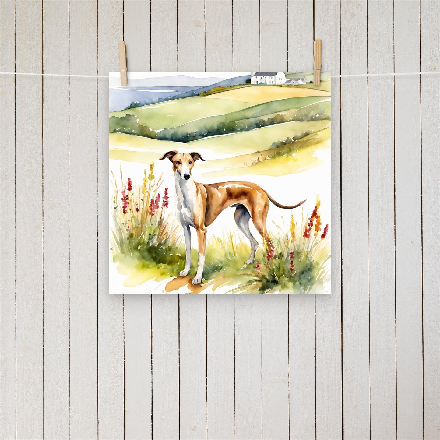 Greyhound with flowers and hills - Poster - Sighthound Creatives