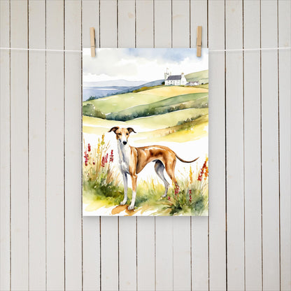 Greyhound with flowers and hills - Poster - Sighthound Creatives