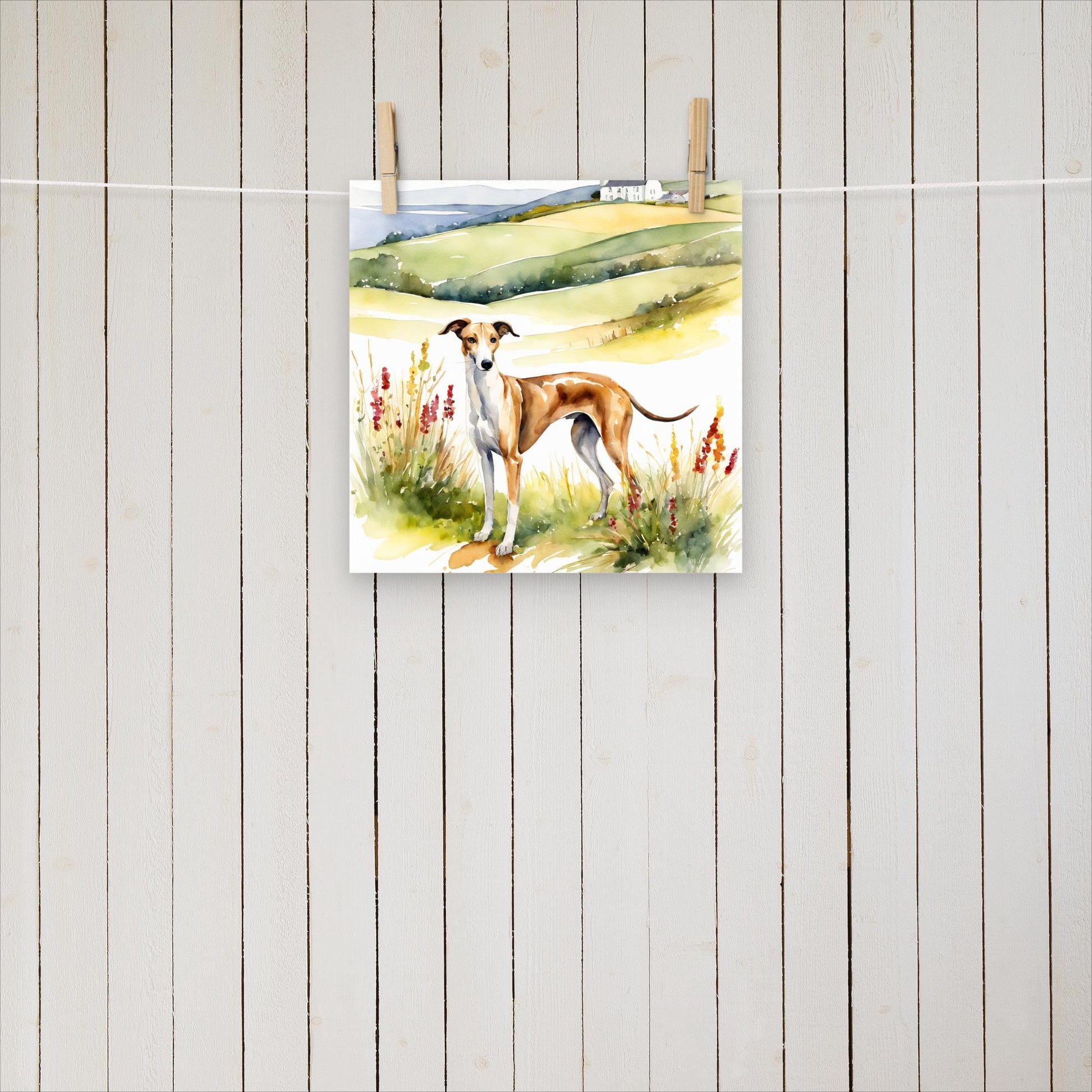 Greyhound with flowers and hills - Poster - Sighthound Creatives