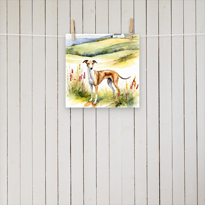 Greyhound with flowers and hills - Poster - Sighthound Creatives