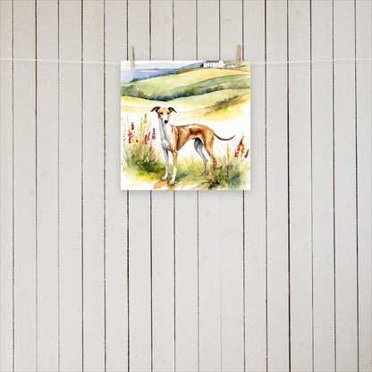 Greyhound with flowers and hills - Poster - Sighthound Creatives