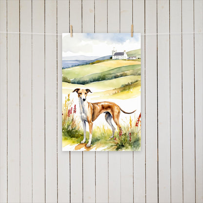 Greyhound with flowers and hills - Poster - Sighthound Creatives