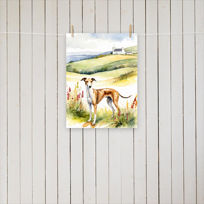 Greyhound with flowers and hills - Poster - Sighthound Creatives