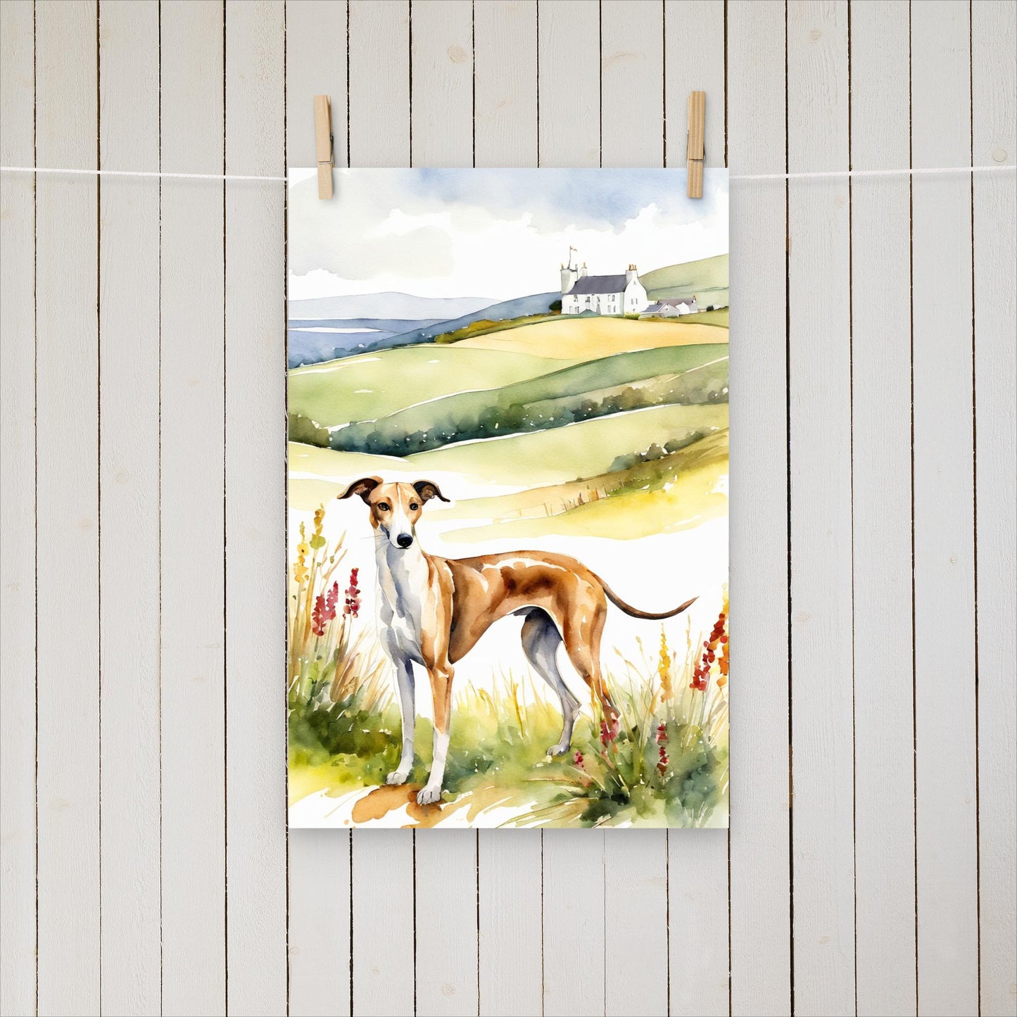 Greyhound with flowers and hills - Poster - Sighthound Creatives