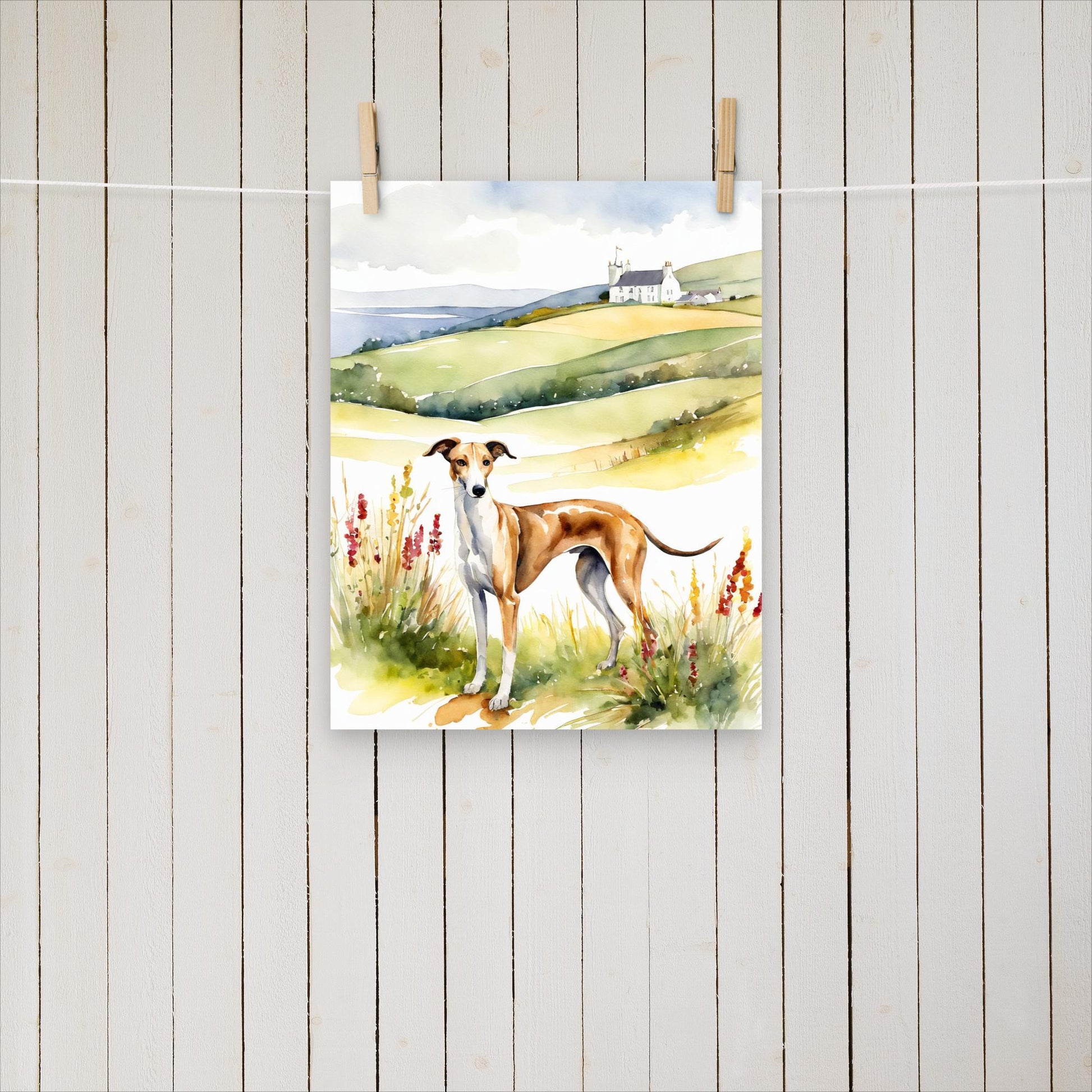 Greyhound with flowers and hills - Poster - Sighthound Creatives