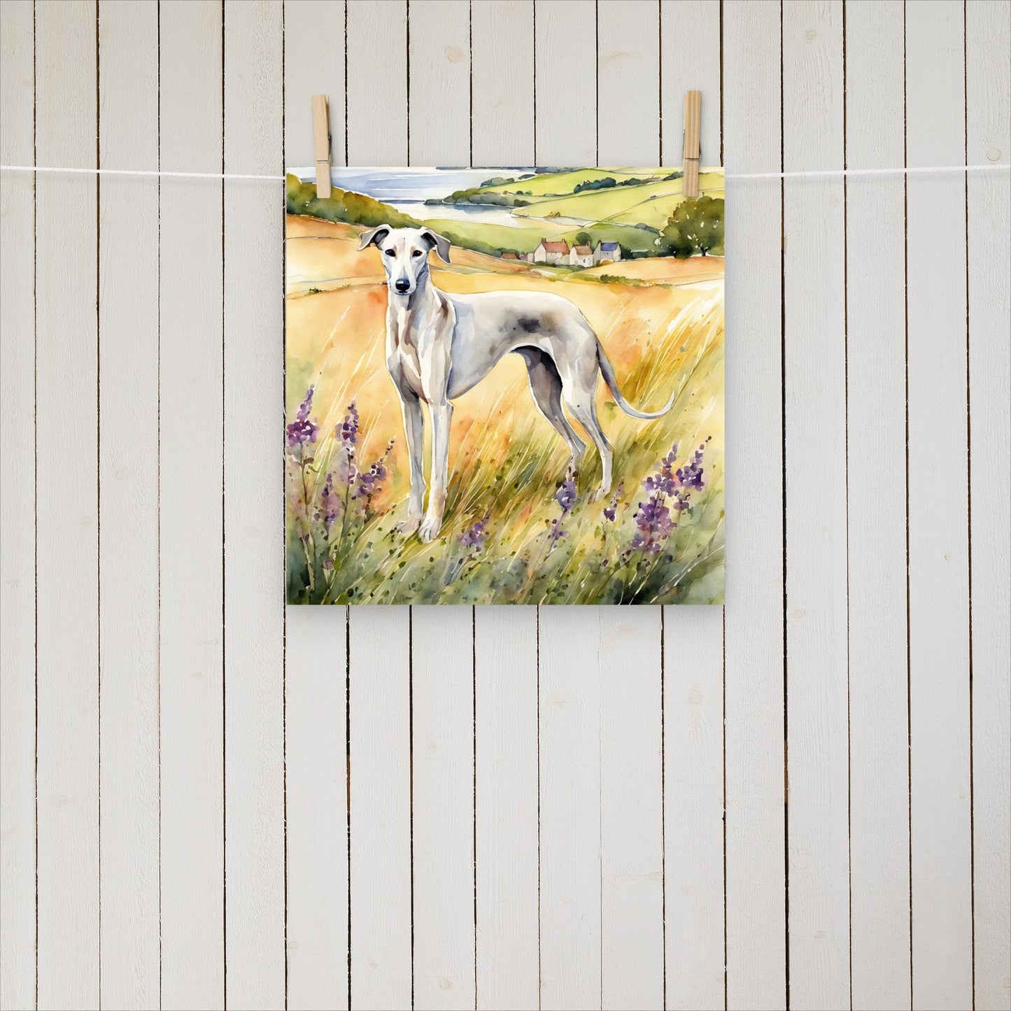 Greyhound with purple flowers - Poster - Sighthound Creatives