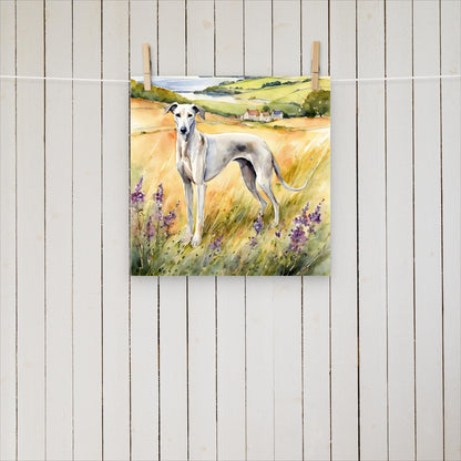 Greyhound with purple flowers - Poster - Sighthound Creatives