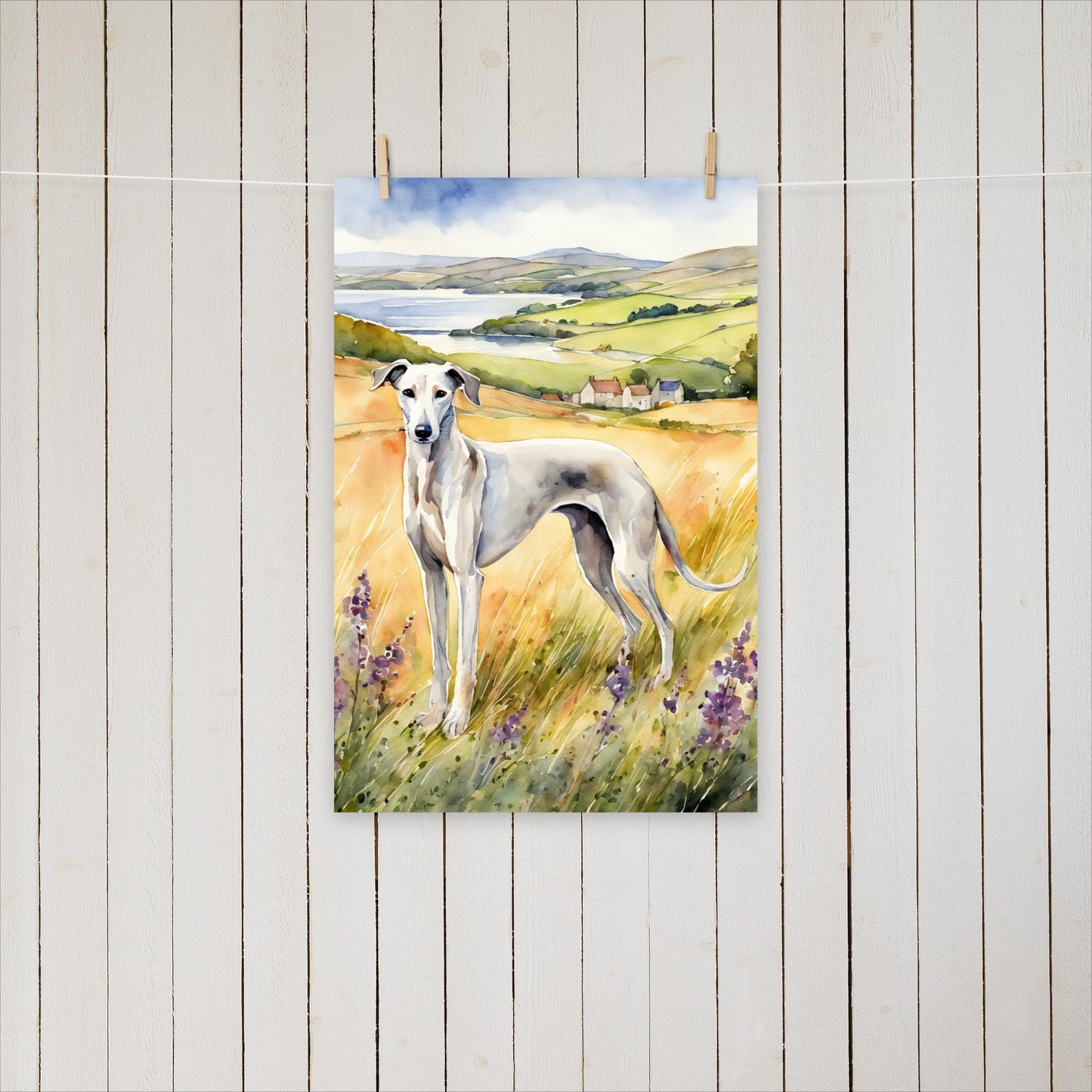 Greyhound with purple flowers - Poster - Sighthound Creatives