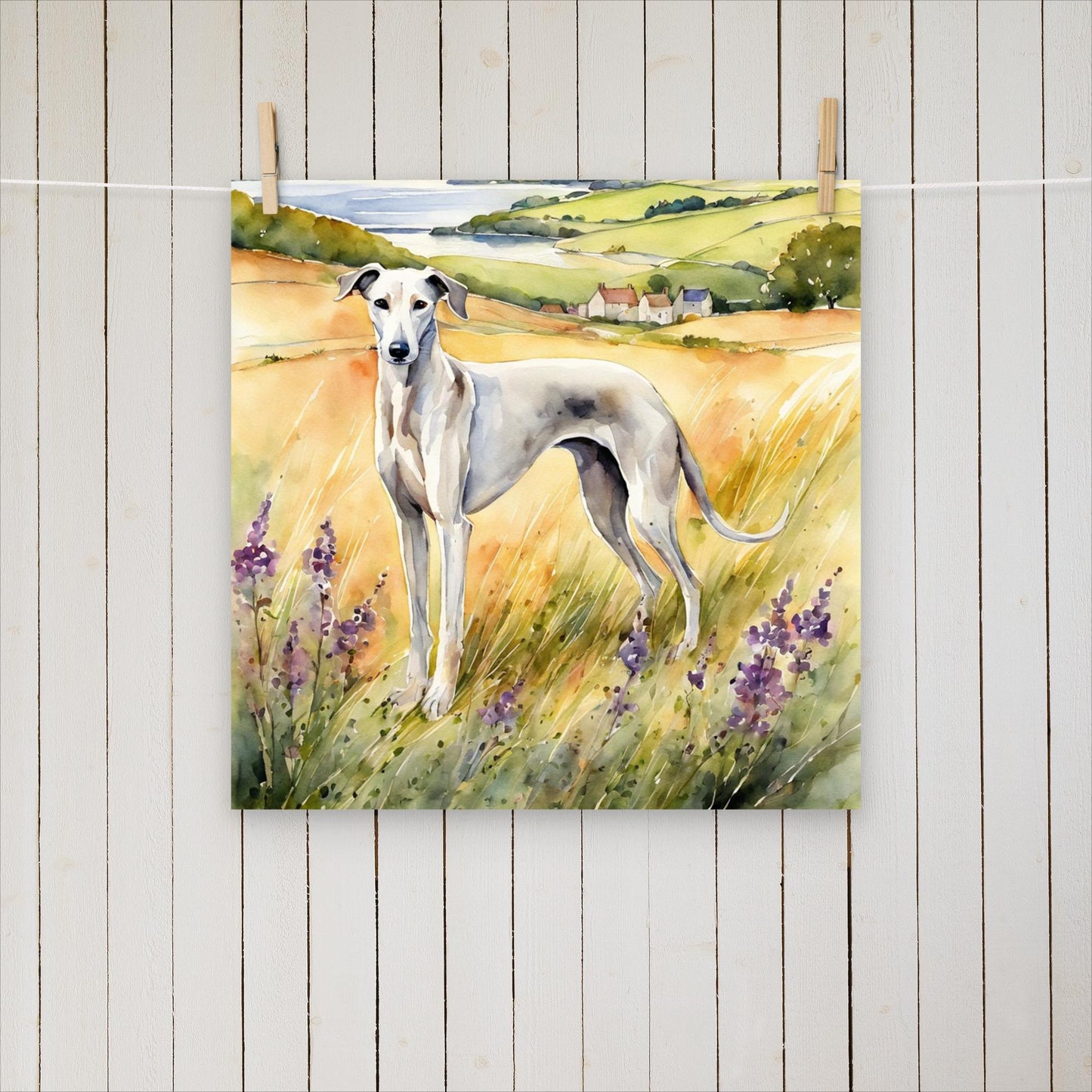 Greyhound with purple flowers - Poster - Sighthound Creatives