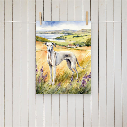 Greyhound with purple flowers - Poster - Sighthound Creatives