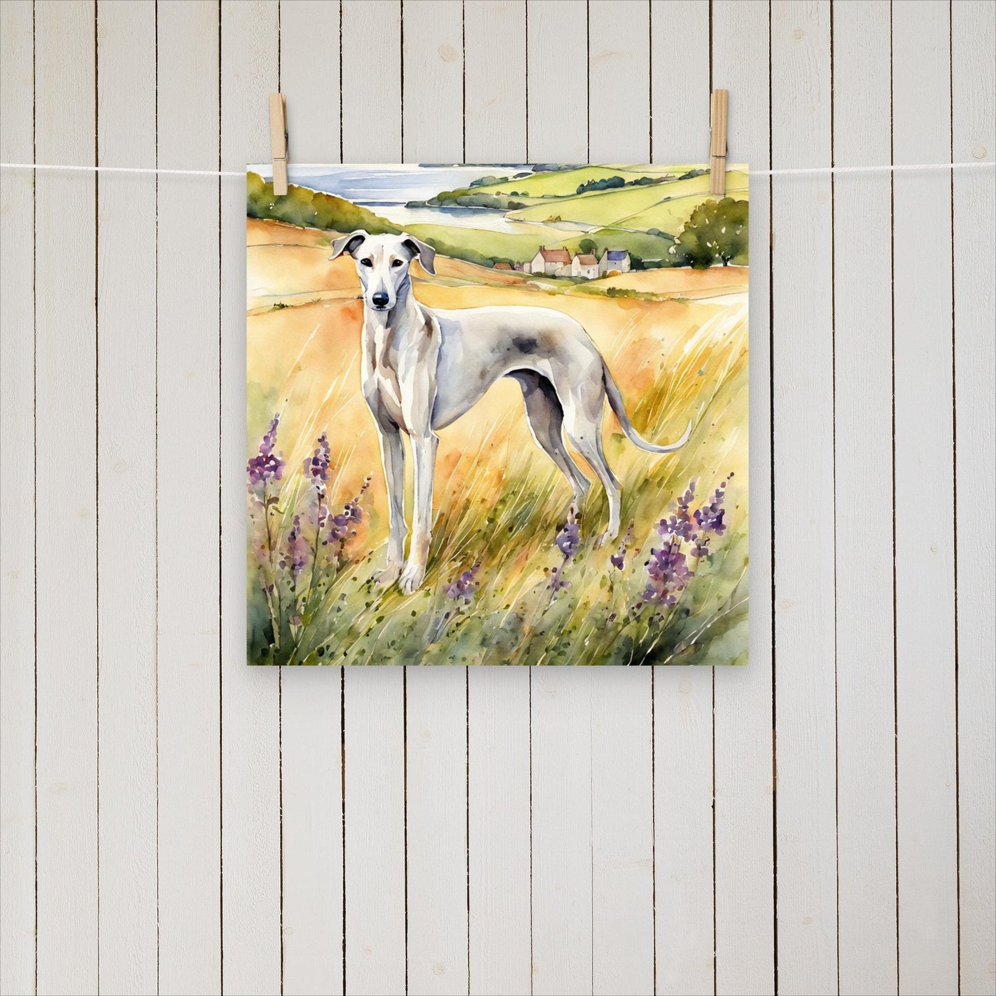 Greyhound with purple flowers - Poster - Sighthound Creatives