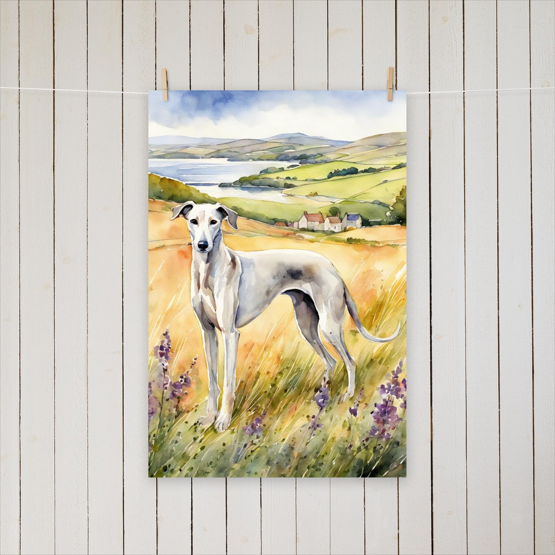 Greyhound with purple flowers - Poster - Sighthound Creatives