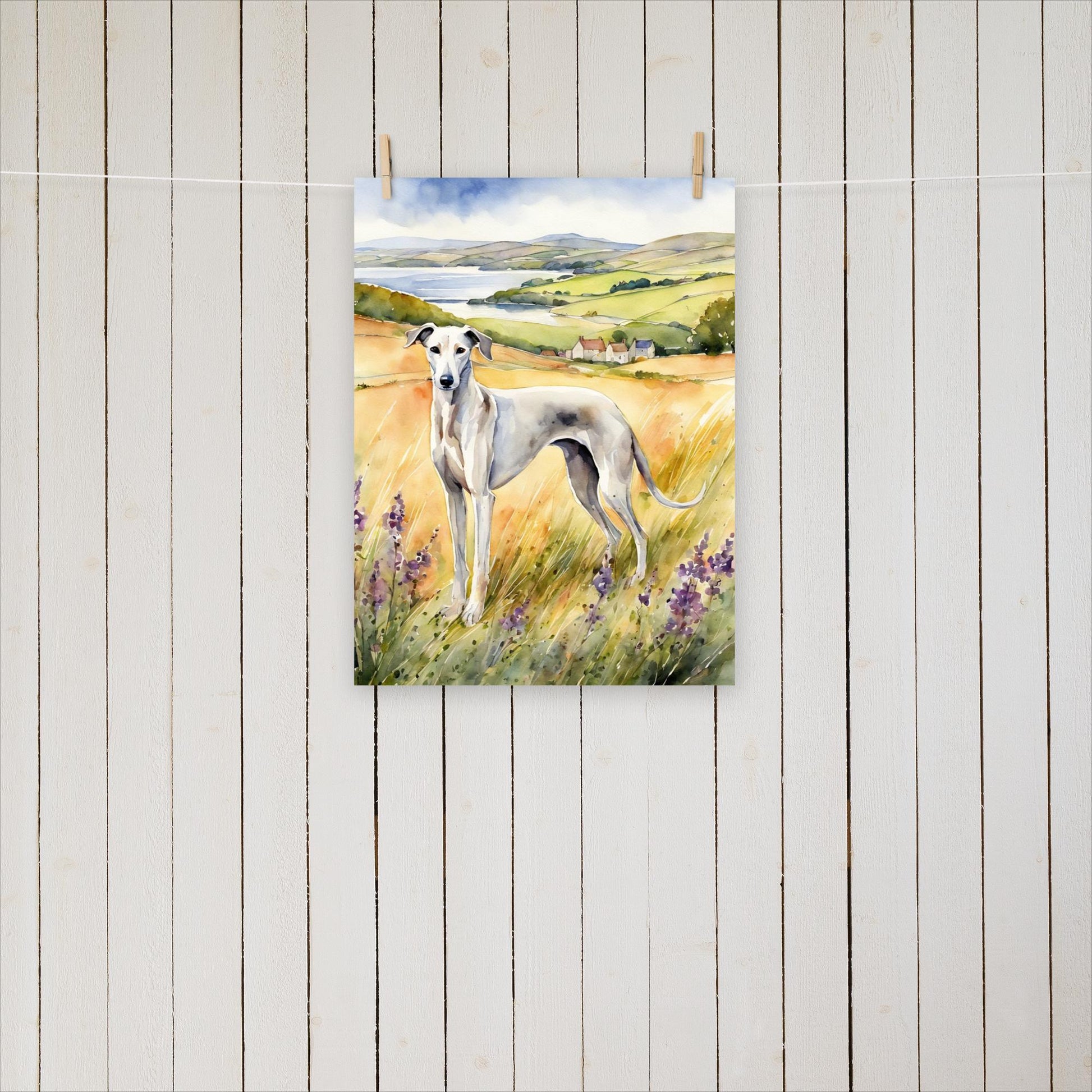 Greyhound with purple flowers - Poster - Sighthound Creatives