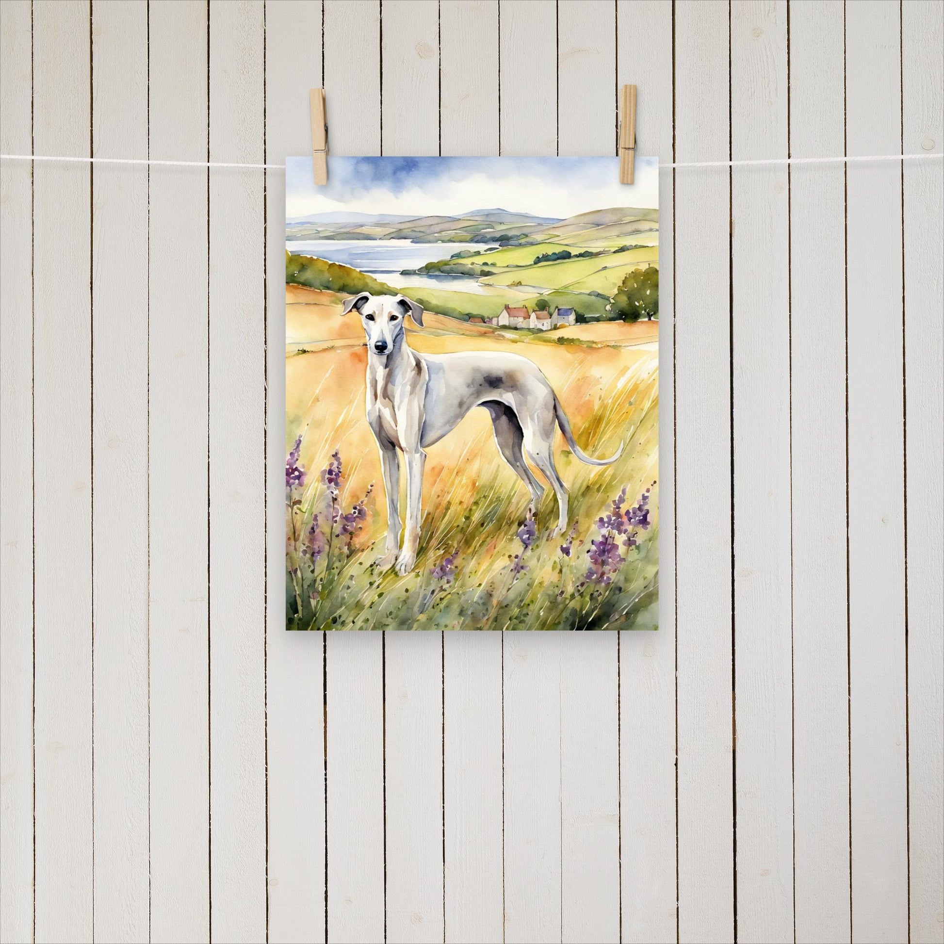 Greyhound with purple flowers - Poster - Sighthound Creatives