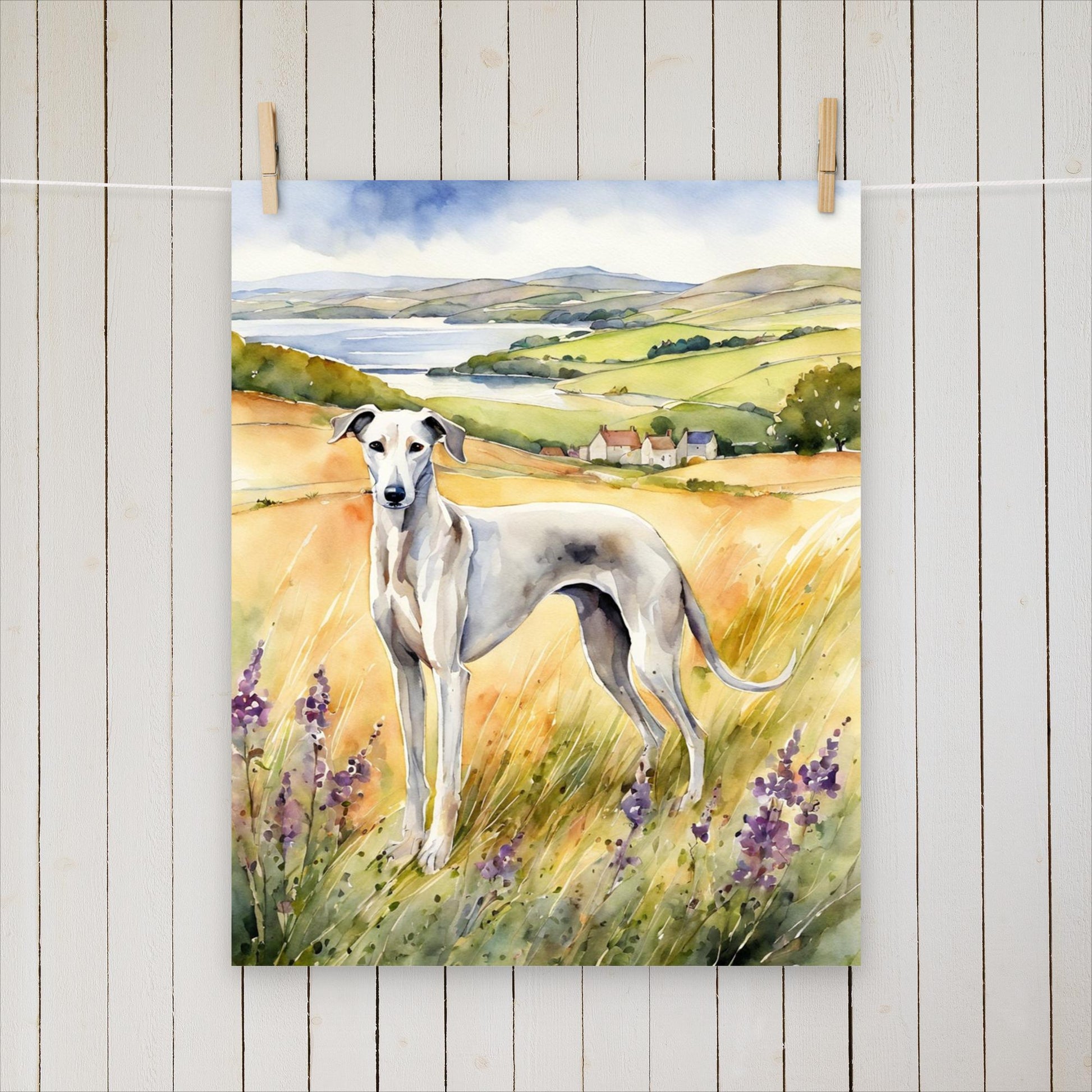 Greyhound with purple flowers - Poster - Sighthound Creatives