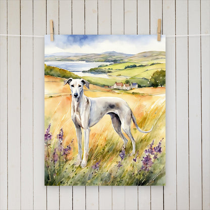 Greyhound with purple flowers - Poster - Sighthound Creatives