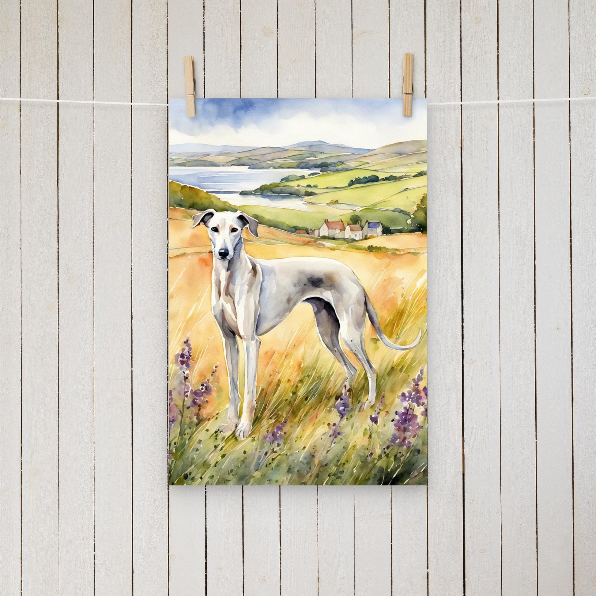 Greyhound with purple flowers - Poster - Sighthound Creatives